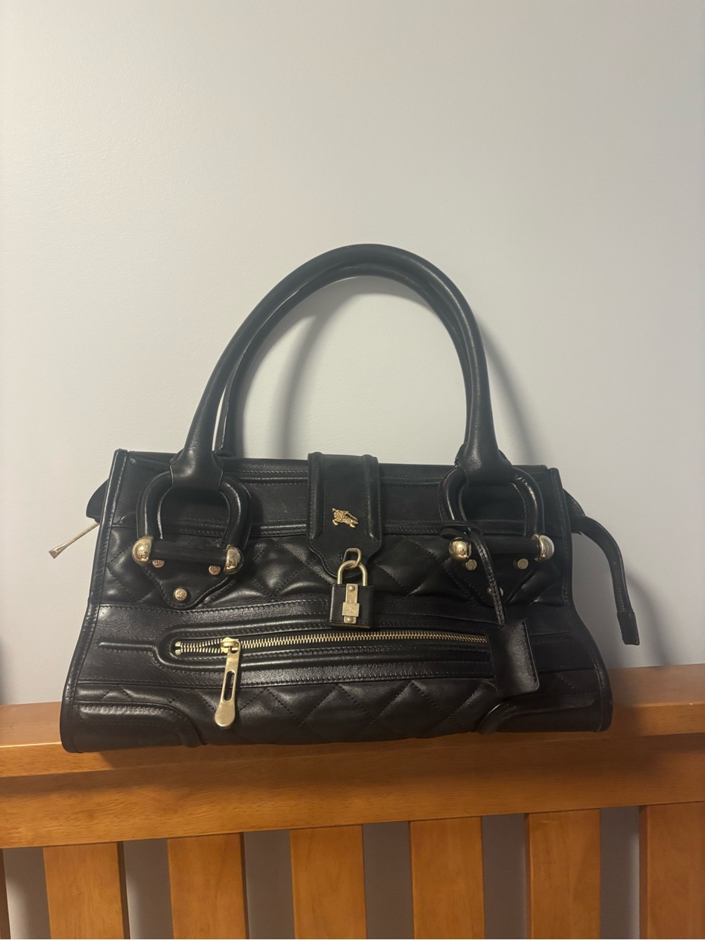 Burberry Manor Black Quilted Leather Satchel in good condition